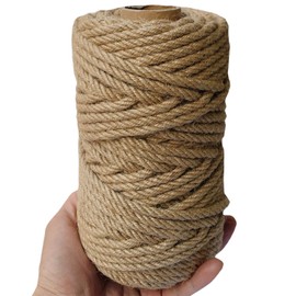 ILIKEEC 6mm Jute Twine, 164 Feet Braided Natural Jute Rope, Heavy Duty and Thick Twine Rope for DIY Artwork, Bundling, Home Decor, Gardening Applications (6MM 164FT)