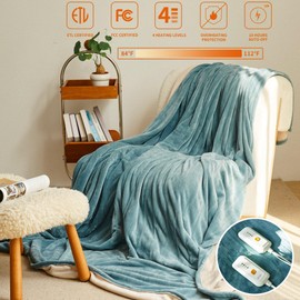 JET'S HOME Heated Blanket King 100"x90" - ETL&FCC Certified Flannel Electric Blanket Machine Washable Heating Throw with 4 Heating Levels 10 Hours Auto-Off Overheating Protection (Blue)