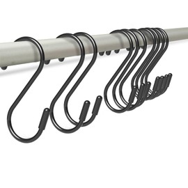 10 Pack 3" Heavy Duty Vinyl Coated S-Hooks for Hanging Plants, Closets, Gardens, Bird Feeders, Clothes, Hats, Bags, Pots (Black)