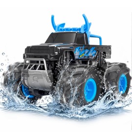 Amphibious Remote Control Monster Truck Toys, 1:16 Waterproof RC Car, 2.4GHz 4WD All Terrain Toys with 2 Rechargeable Batteries, Off-Road Truck Gifts for 6, 7, 8, 9, 10, 11, 12 Year Old Boys
