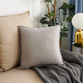 Jeanerlor 24" x 24" Natural Cotton Linen Soft Soild Decorative Square Throw Pillow Covers Green Set Cushion Case for Sofa Bedroom Car 60 x 60cm, Gray