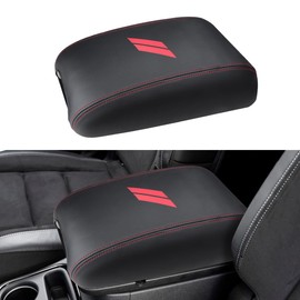 INTGET Car Rear Armrest Cover for Dodge Durango Accessories 2011-2023 Leather Middle Center Console Arm Rest Box Lid Seat Protector Cushion Saver (Red Stitches, 2011-2023)