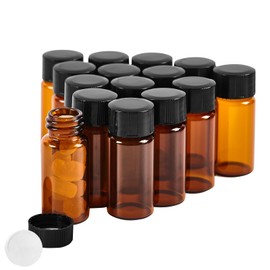 QOAEZK 15 PCS 10ML Amber Small Liquid Sample Glass Vials with Screw Caps,0.34OZ 22x52mm Leak-Proof Vial, 18-400 Black Screw Cap with PE Liners for Lab, Essential Oil, Perfume, Reagents