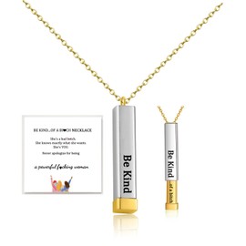 DIOWUS Be Kind Of A B Necklaces For Women, To Best Friends Sorority Sisters Inspirational Square Tubes Pendant With Hidden Message Stainless Steel Band Friendship Gift Jewelry, Stainless Steel, No