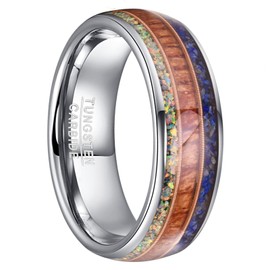 Corato 8mm Tungsten Rings Wedding Bands for Men Lapis Lazuli Rosewood Created Opal Inlay Dome Ring Size 10