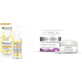 Garnier Skin Active Express Aclara Serum Anti Manchas con Vitamina C - 1 x 30 ml  LOréal Paris Crema Humectante Hidra Total 5 Anti-Arrugas, 50ml