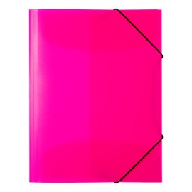 HERMA Portfolio Folders A4 Neon Pink Translucent Set of 3 Plastic Corner Folder with Elastic Band and Inner Flaps for Children, Boys and Girls