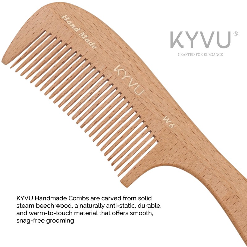 KYVU W6 Handmade 19.0 cm Fine-Tooth Wooden Comb with Handle