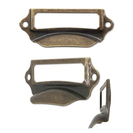 Fuxxer® 10 x Label Window Metal Handles in Antique Brass for Drawers & Archives (70 x 29 mm)