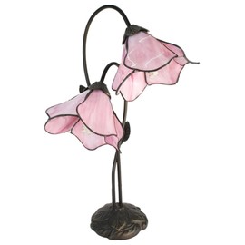 Twin Pink Lily Tiffany Stained Glass Shade & Lamp Base - Perfect for a Living Room, Bedroom, Office, & More
