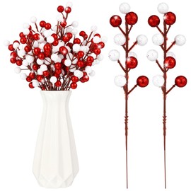 Thiccywoov 24 Pcs Christmas Glitter Berries Stems, 8.8" H Artificial Christmas Picks for Christmas Tree Ornaments, Holiday Wreath DIY Crafts, Xmas and Home Decor(Red, White)