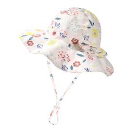 FURTALK Baby Girls Cotton Bucket Summer Hat UPF 50+ Sun Hat Toddler Kids Bucket Hat, Beige Flower, 5 years