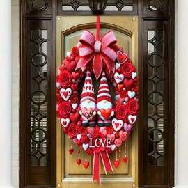 BlissYard Red Valentines Door Cover Hello Love Gnome Door Banner Decorations Backdrop Red Heart Valentines Front Door Hanging Banner Photography Background for Valentine's Day Wedding Anniversary