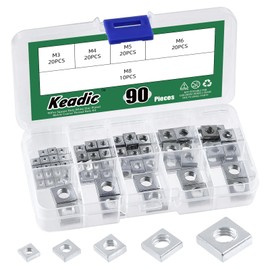 Keadic 90Pcs White Zinc-Plated Square Nuts Assortment Kit, M3x5.5mmx2mm, M4x7mmx2mm, M5x8mmx3mm, M6x10mmx3mm, M8x13mmx4mm Coarse Thread Nut for Furniture, Electrical Appliances