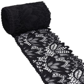 CABODYALS 9.14M 11cm Black Elastic Lace Trim Vintage Floral Edge Trimmings Embroidered Applique Fabric Nylon Stretchy Wide Mesh Ribbons for Sewing Making Clothing Accessories Home Decor Diy Craft
