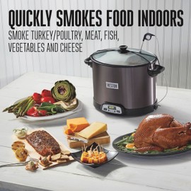 WESTON BRANDS 2-in-1 XL Programmable Slow Cooker & Electric Indoor Smoker, 10 Quart, With 3-Tier Smoking Rack for Meat, Cheese and More, Dishwasher Safe Crock, Temperature Probe, Black (03-2601-W)