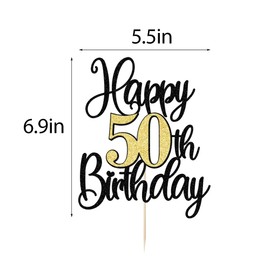 FLORCMET - Decoración para tarta de cumpleaños 50 - Decoración para tartas de feliz cumpleaños 50 años, decoración para tartas de feliz cumpleaños 50 y aniversario (50)