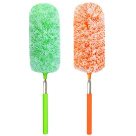 2 Pack Extendable Microfiber Feather Duster, Electrostatic Bendable Head, Up to 30 Inch Extension Pole, Car Duster, Telescoping Feather Dusters for Cleaning