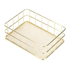 Gold Storage Basket Durable Metal Storage Basket Hollow Desk Organizer Multipurpose Storage Basket for Bathroom Home Office(small)