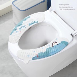 Toilet Cover Toilet Seat Cover Pads, Warm and Thick Covers with Cartoon Patterns for Bathroom, Washable and Reusable Cushion (Blue)