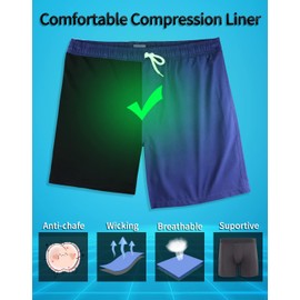 LUCOWEE Anti-Chafe Swim Shorts Boxer Short Lined Swim Trunks Compression Board Shorts Men's Compression Liner Bathing Suits Navy Blue 5" Inseam Large