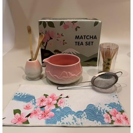 MOFELON Matcha Set 7-Teiliges, Matcha Besen,Matcha Schale mit Ausgießer,Matcha Whisk,Löffel, Sieb und Besen Halter,Macha Tea Set Zubehör für Matcha -Liebhaber - Grün