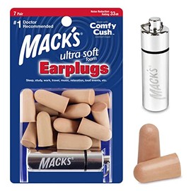 Mack's Tapones para los oídos de espuma ultra suave, 7 pares + funda – 32 dB más alto NRR, cómodos tapones para los oídos para dormir, ronquidos, viajes, conciertos, estudio y ruido
