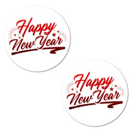 40 Happy New Year Stickers, 2 Inch Big Round Glossy Labels, Great for Holiday Season Gifts, Gift Bag, Cards, Envelopes, Boxes, Tags, and Supplies. Made in USA