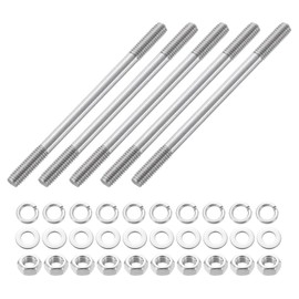 uxcell 5pcs Double Ended Stud Screws, M6x90mm 304 Stainless Steel Dual Threaded Rod Bolts with Nuts and Flat & Lock Washers Double End Threaded Stud Screw Bolt for House Maintenance