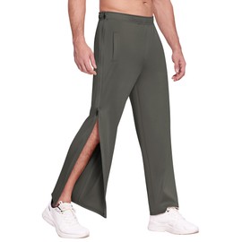 Deyeek Mens Tear Away Basketball Pants 2 Side Zippers Snap Off Full Open Down Sweatpants Leg Post Surgery Pant with Pockets Dark Gray