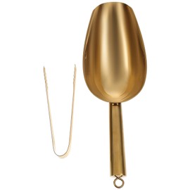 HEMOTON Golden Ice Tongs and Scoop, Stainless Steel Ice Cube Tongs with Teeth, Ice Cube Scoop, Kitchen Utility Scoop for Ice Containers, Tea, Coffee Bean Flour