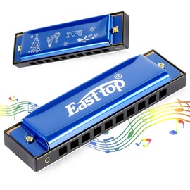 East top Blues Harmonica, Diatonic Harmonica Key of C 10 Holes 20 Tones Mouth Organ harmonica For Adults, Beginners, Professionals and Students as gift (Blue)