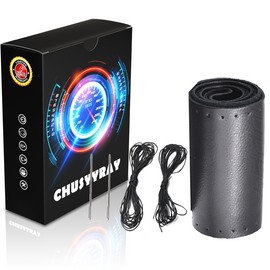 CHUSYYRAY Genuine Leather DIY Car Steering Wheel Cover Universal For 15"/38cm Car Truck