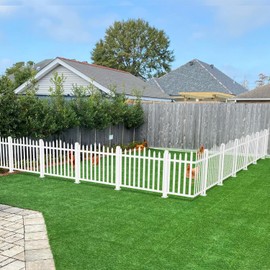 TANG Vinyl Fences 32" Hx84 W 1Set White Picket Fence Panel PVC Plastic Decorative Outdoor Garden Fencing for Yard Pool Dog Fence Air Conditioner Fences, 20 Pickets, Scallop