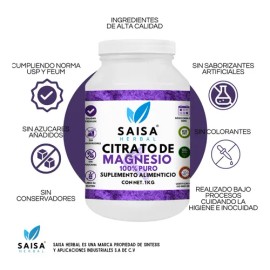 Citrato De Magnesio Y Citrato De Potasio 1 Kg c/u | Suplemento Alimenticio 100% puro | Saisa Herbal Sin Sabor | Alta Biodisponibilidad | Apoyo Del Sue