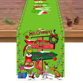 Christmas Table Runner 33 x 230 cm, Grin-ch Christmas Decoration Table Runner, Grin-ch Table Cloth Christmas for Indoor and Outdoor Christmas Kitchen Table Decoration Party Decor