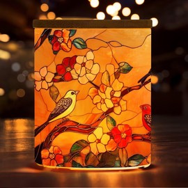 Stained Glass Hummingbird Tea Light Holder, Bird Flower Glass Jar Candle Holders,Battery Operated Flickering Tea Light Trinket Jar, Inspiration Candle Holders for Home Decor