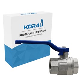 kör4u Brass Ball Valve Female Thread with Blue Steel Lever 1 1/4 Inch Female Thread