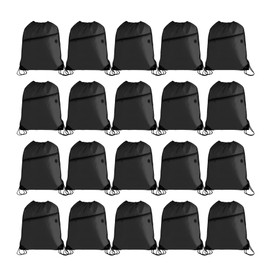 20PCS Drawstring Bag Sports Gym String Backpack Bulk Cinch Bag Sackpack with 2 layer Zip pocket for Yoga Gym Traveling (20, black)