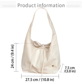 Farcauo Women's White Tote Bag with Bow Casual PU Leather Shoulder Bag Underarm Satchel and Clutch Purse, #J White Pu Hobo Purse
