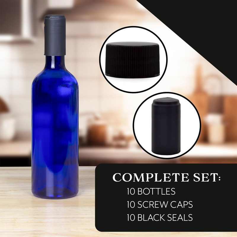Cornucopia Brands Plastic Wine Bottles (10-Pack, Blue); Empty PLASTIC Bordeaux-Style