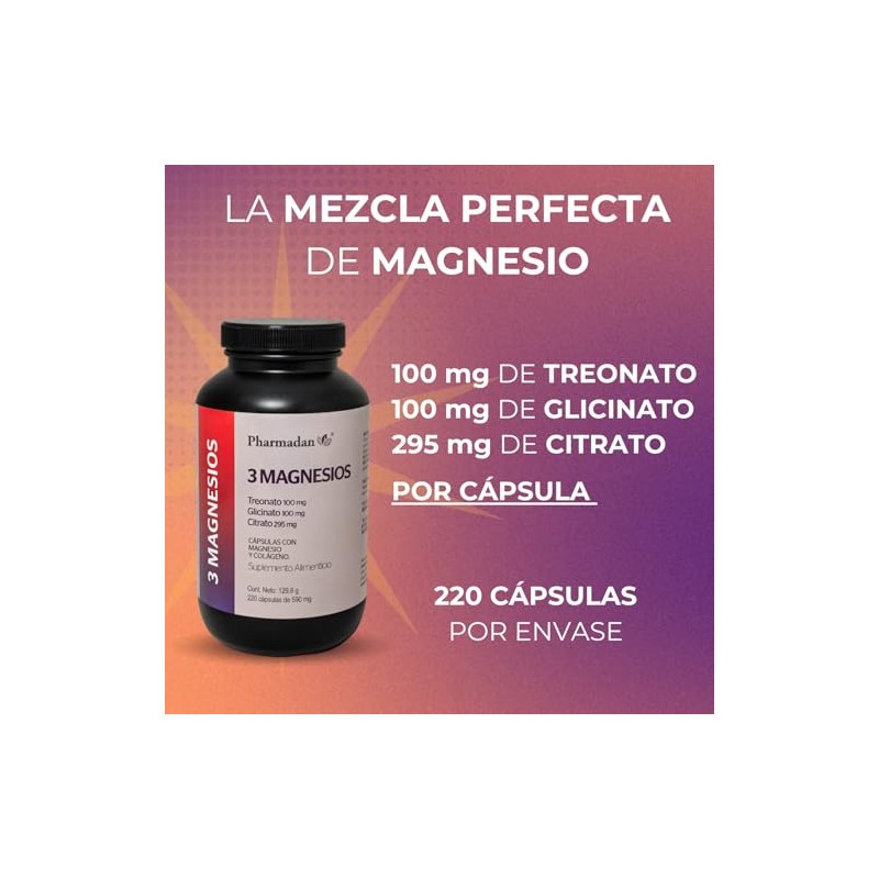Magnesios Blend 220 Cápsulas Citrato Glicinato Treonato Magnesio 590