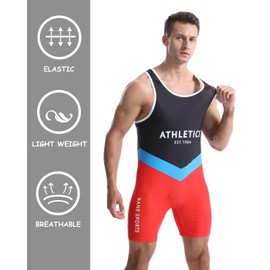 Men's Wrestling Suit Tight Sportswear One Piece Sleeveless Training Gym Weightlifting Bodysuit Navy Red Blue M