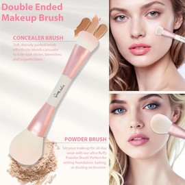 START MAKERS Brochas de Maquillaje, Set de Brochas Rosadas de Doble Punta para Difuminar y Contornear, 5Pcs para Base Líquida, Crema, Corrector, Polvo