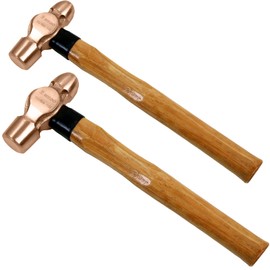 WEDO 2PCS Copper Ball Peen Hammer Set, 8 oz + 16 oz(1/2lb+1lb),Ball Pein Hammer with Wooden Handle, Die-Forged, Corrosion Resistant, DIN Standard