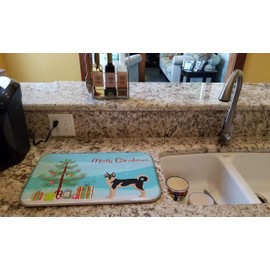 Caroline's Treasures CK3831DDM Gerberian Shepsky #2 Christmas Tree Dish Drying Mat Absorbent Dish Drying Mat Pad for Kitchen Counter Dish Drainer Mat for Countertop, 14 x 21", Multicolor