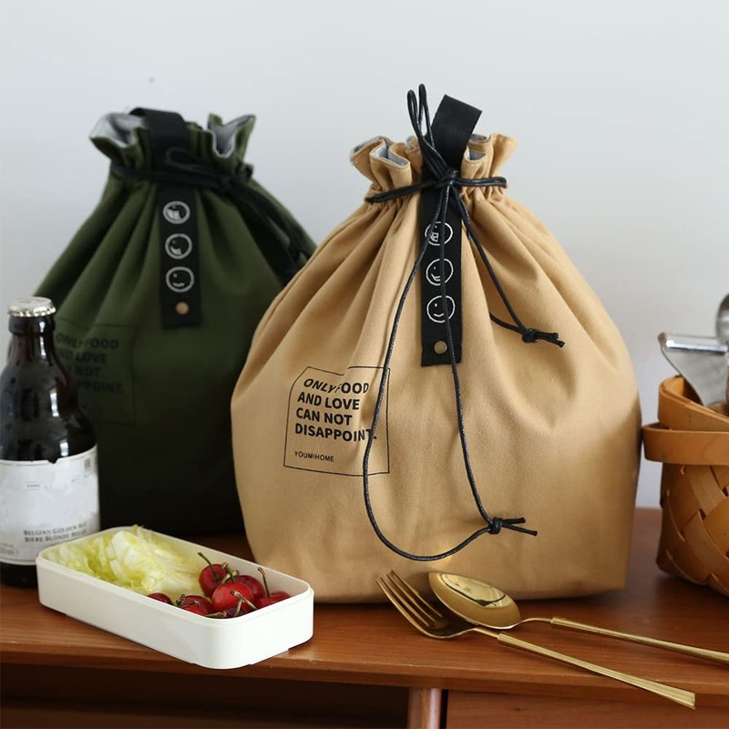 LELE LIFE Insulated Canvas Lunch Bag with Drawstring Wide Open