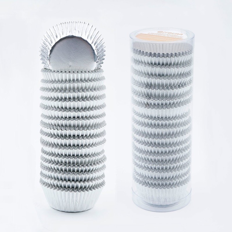 Gifbera Mini Foil Baking Cups Silver, 300-Count Bright Foil Paper