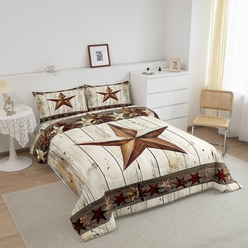 Manfei West Texas Star Comforter Set King Size, Rustic Farmhouse