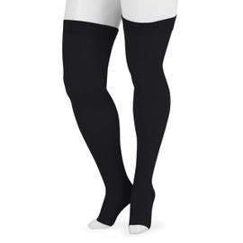 Juzo Soft 2002 Thigh-High 30-40mmhg Compression Open Toe Stocking, Black, 3 (III) Petite